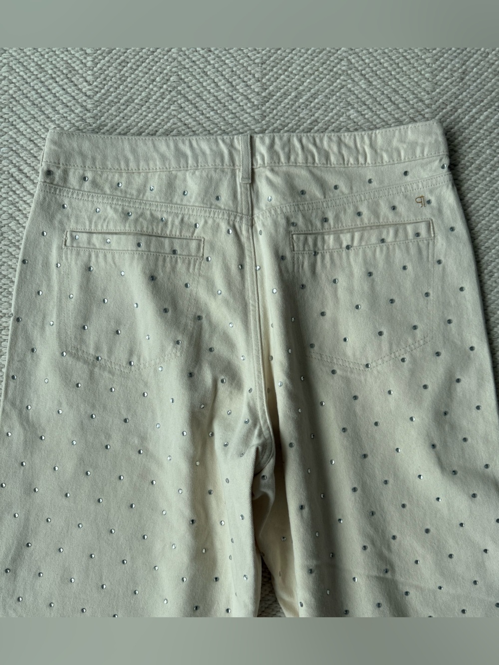 Pilcro Sparkle Relaxed Cuff Jeans cream sz 32 - Picture 9 of 11